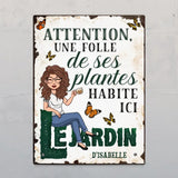 La fille folle de son jardin - Plaque de porte personnalisée