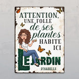 La fille folle de son jardin - Plaque de porte personnalisée