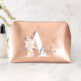 Ton initiale - Trousse cosmétique en PU avec initiale florale et nom personnalisé