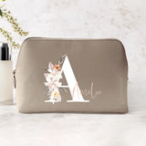 Ton initiale - Trousse cosmétique en PU avec initiale florale et nom personnalisé