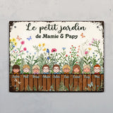 Le jardin de mamie & papy - Plaque avec figurines d'enfants personnalisables et design végétal
