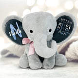 Pour la naissance - Éléphant câlin personnalisable avec la date de naissance et le nom pour les nouveau-nés
