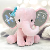 Pour la naissance - Éléphant câlin personnalisable avec la date de naissance et le nom pour les nouveau-nés