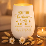 Cadeau personnalisé : photophore blanc et or avec gravure de prénoms - fabriqué par Love & Faith