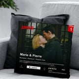 Notre film – Coussin premium personnalisé pour couples avec photo, style plateforme de streaming