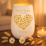 Cadeau personnalisé : photophore blanc et or avec gravure de prénoms - fabriqué par Love & Faith