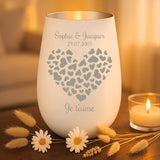 Cadeau personnalisé : photophore blanc et argent avec gravure de prénoms - fabriqué par Love & Faith