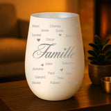 Cadeau personnalisé : photophore blanc et argent avec gravure de prénoms - fabriqué par Love & Faith