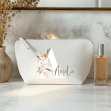 Ton initiale - Trousse de maquillage en feutre avec initiale florale et nom personnalisé