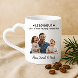 Cadeau personnalisé - mug blanc avec anse en forme de cœur et prénom imprimé – idée cadeau romantique de Love & Faith