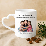 Cadeau personnalisé - mug blanc avec anse en forme de cœur et prénom imprimé – idée cadeau romantique de Love & Faith