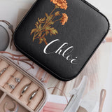 Étui à bijoux personnalisé en cuir PU avec fleur et prénom gravés - cadeau raffiné et élégant – Motiv 10