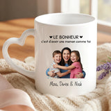 Cadeau personnalisé - mug blanc avec anse en forme de cœur et prénom imprimé – idée cadeau romantique de Love & Faith