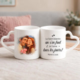 Cadeau personnalisé - mug blanc avec anse en forme de cœur et prénom imprimé – idée cadeau romantique de Love & Faith