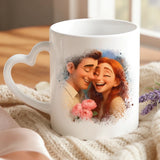 Cadeau personnalisé - mug blanc avec anse en forme de cœur et prénom imprimé – idée cadeau romantique de Love & Faith