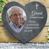 L'amour ne s'arrête jamais - Cœur en ardoise personnalisé en souvenir d'un être cher disparu