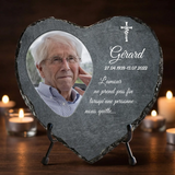L'amour ne s'arrête jamais - Cœur en ardoise personnalisé en souvenir d'un être cher disparu