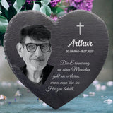 L'amour ne s'arrête jamais - Cœur en ardoise personnalisé en souvenir d'un être cher disparu