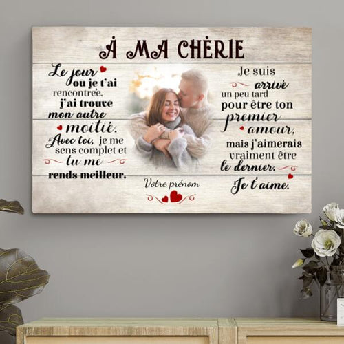 Toile partenaire personnalisée « À ma chérie » avec photo et prénoms, cadre bois – Motiv 2