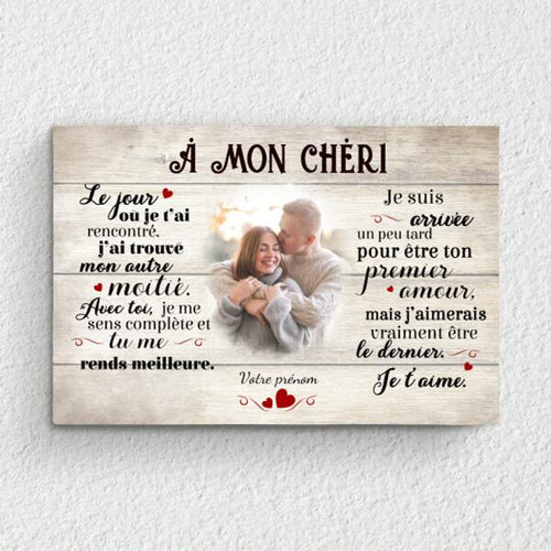 Toile personnalisée couple À mon chéri avec photo et prénoms, impression couleurs vives sur leinwand