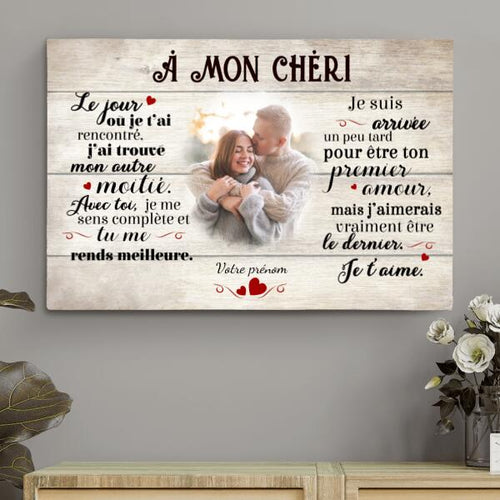Toile personnalisée couple À mon chéri avec photo et prénoms, impression couleurs vives sur leinwand – Motiv 2