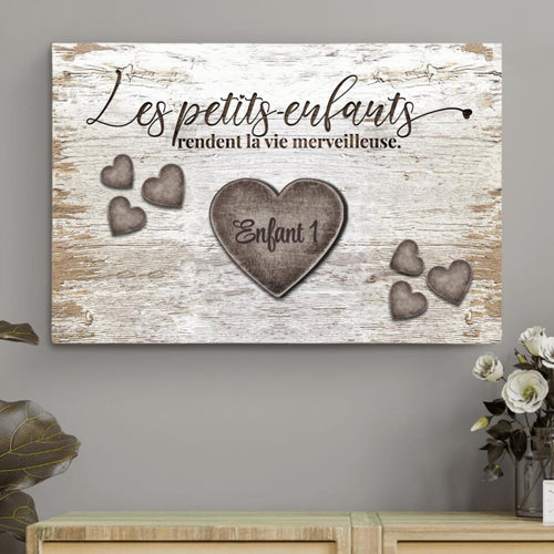 Toile personnalisée Grands-parents avec cœurs en bois rustiques, cadre bois massif – Motiv 2