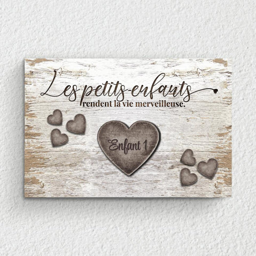 Toile personnalisée Grands-parents avec cœurs en bois rustiques, cadre bois massif