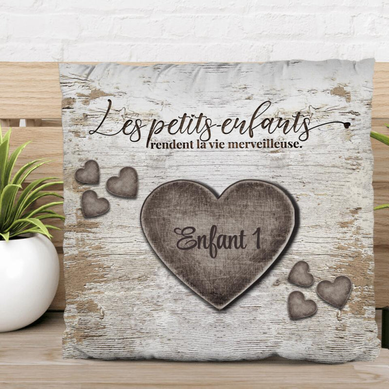 Cœurs en bois rustiques - Grands-parents - Coussin