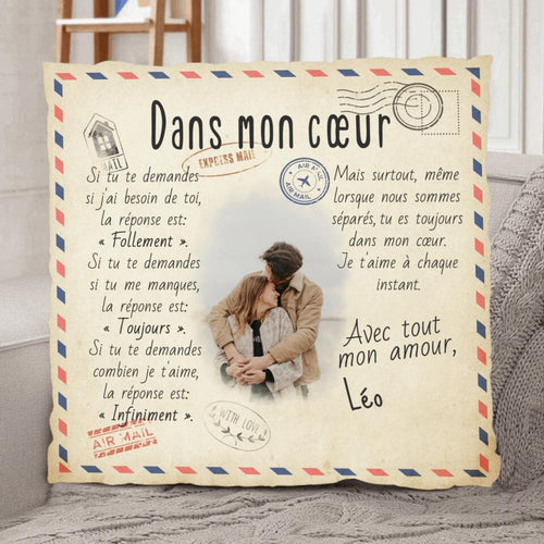 Coussin partenaire personnalisé avec photo et prénoms, peluche douce moelleuse