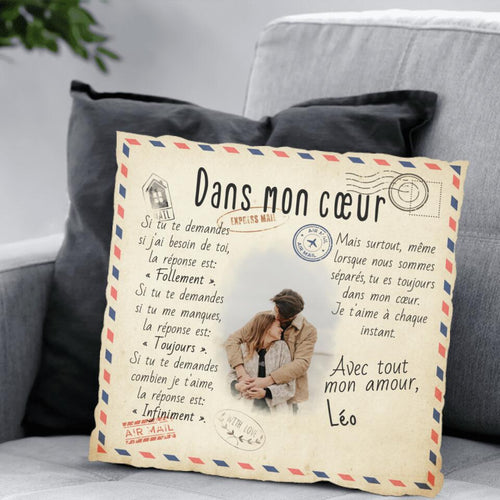 Coussin partenaire personnalisé avec photo et prénoms, peluche douce moelleuse – Motiv 2