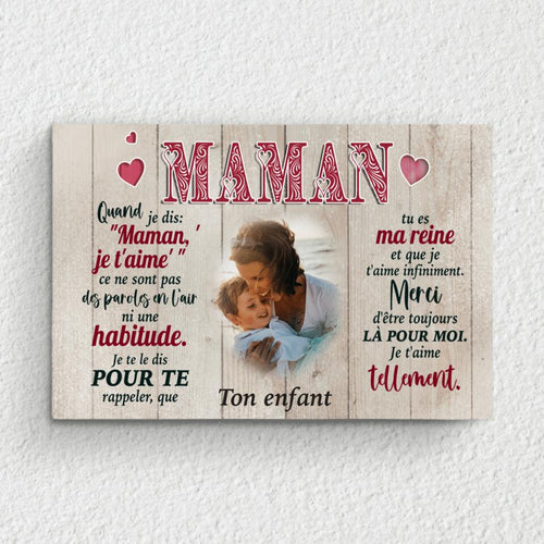Toile personnalisée horizontale Pour ma reine avec prénoms parents, impression haute qualité et cadre bois