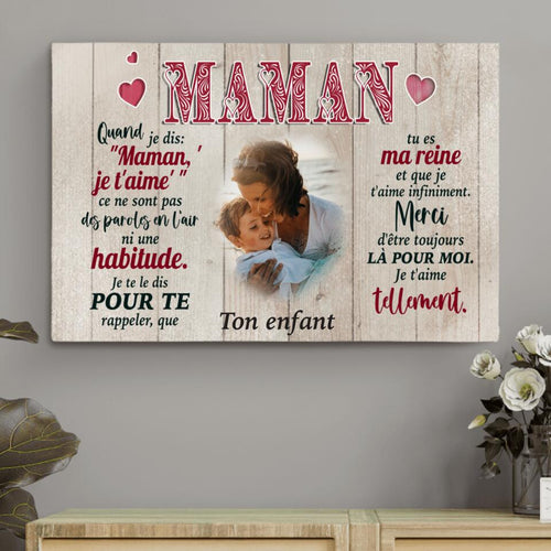Toile personnalisée horizontale Pour ma reine avec prénoms parents, impression haute qualité et cadre bois – Motiv 2