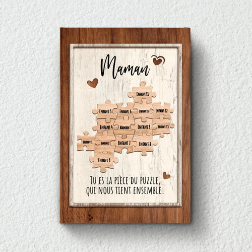 Toile personnalisée Solidarité pour parents avec prénoms, impression couleurs vives et cadre bois