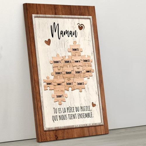 Toile personnalisée Solidarité pour parents avec prénoms, impression couleurs vives et cadre bois – Motiv 2
