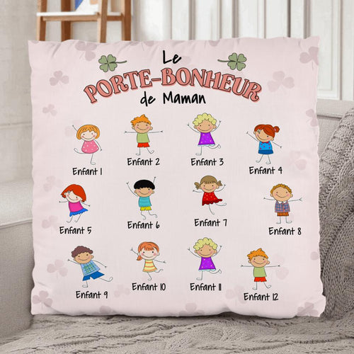 Coussin personnalisé Parents Le porte-bonheur de maman, doux et moelleux, lavable en machine
