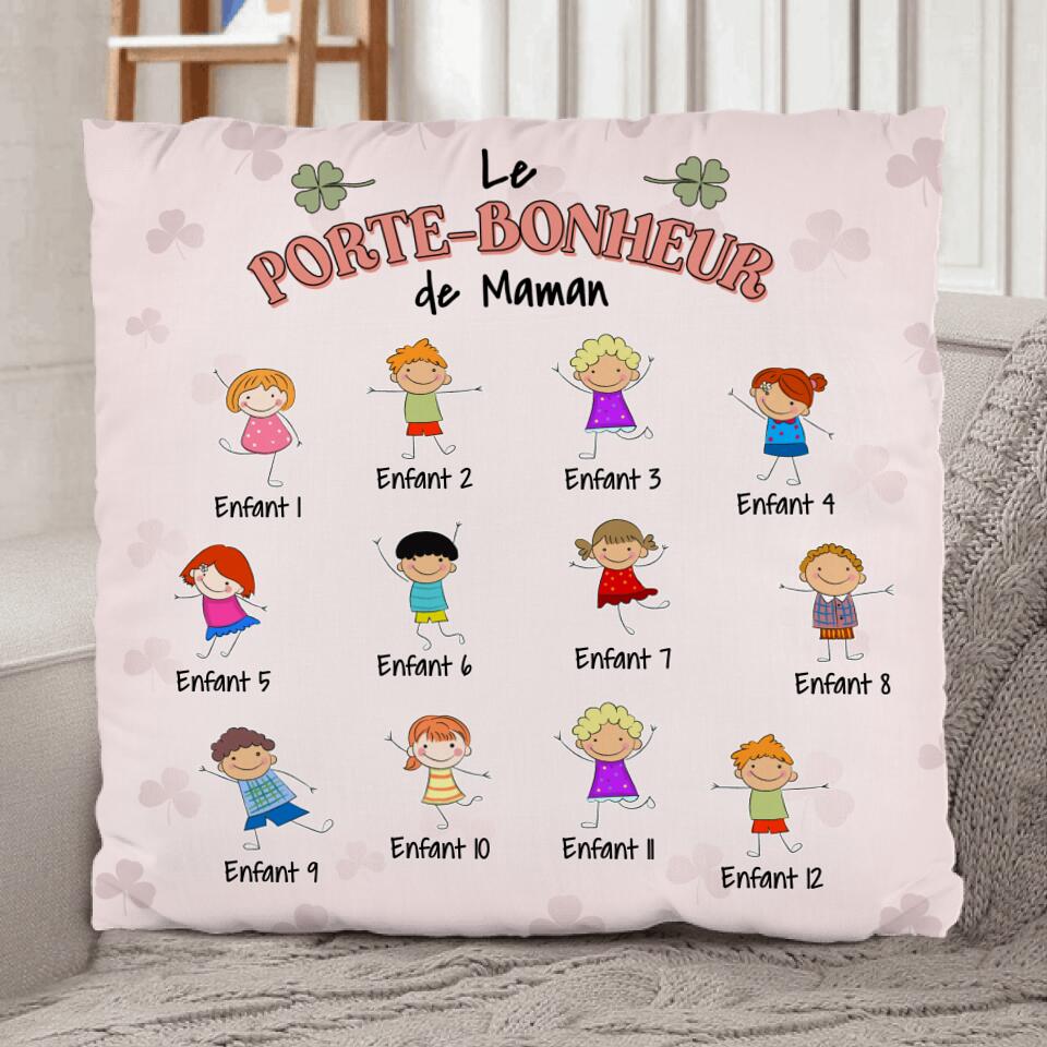 Coussin personnalisé Parents Le porte-bonheur de maman, doux et moelleux, lavable en machine