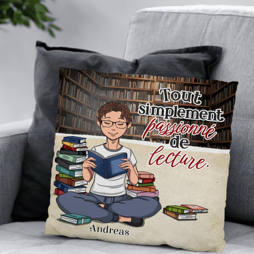 Coussin personnalisé Le dévoreur de livres avec design amis-lecteurs, moelleux et lavable – Motiv 2