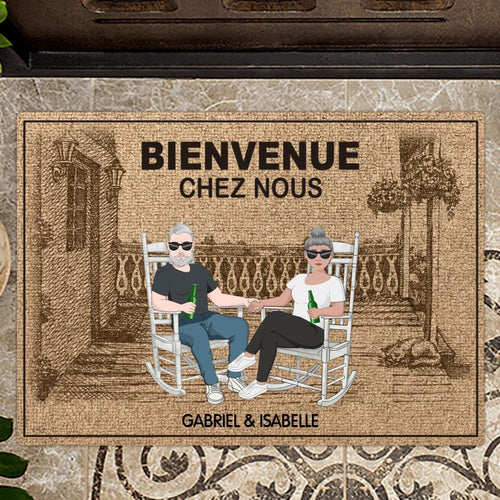 Paillasson personnalisé couple « Chez nous » - Tapis d'entrée antidérapant