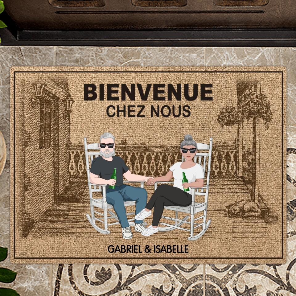 Paillasson personnalisé couple « Chez nous » - Tapis d'entrée antidérapant