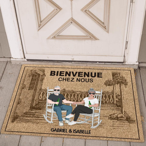 Paillasson personnalisé couple « Chez nous » - Tapis d'entrée antidérapant – Motiv 2