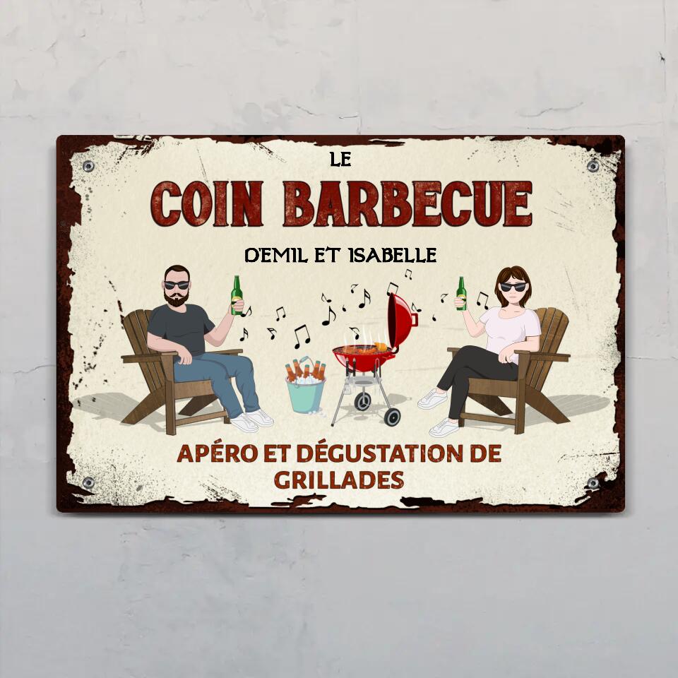 Pancarte de porte barbecue personnalisée extérieur Notre coin Barbecue, design horizontal Alu-Dibond