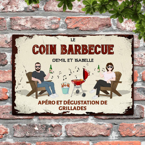 Pancarte de porte barbecue personnalisée extérieur Notre coin Barbecue, design horizontal Alu-Dibond – Motiv 2
