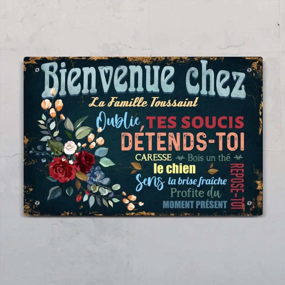 Pancarte de porte personnalisée Bienvenue chez en Alu-Dibond avec prénoms et design personnalisable