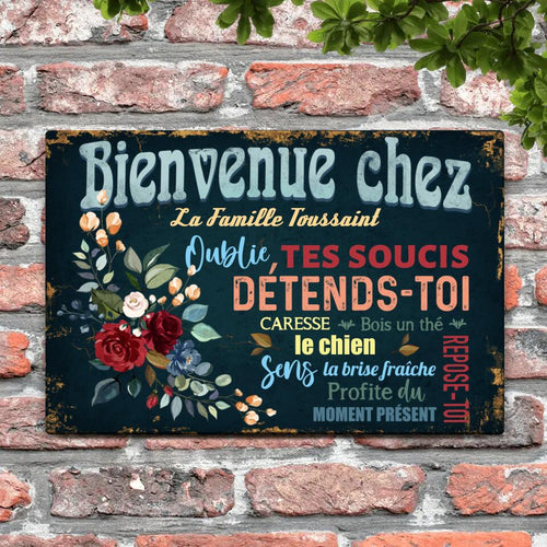 Pancarte de porte personnalisée Bienvenue chez en Alu-Dibond avec prénoms et design personnalisable – Motiv 2