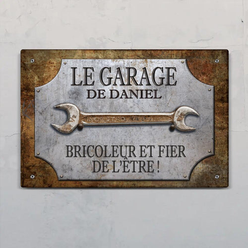 Pancarte de porte personnalisée pour garage, atelier et mécanos avec design customisable et Alu-Dibond durable