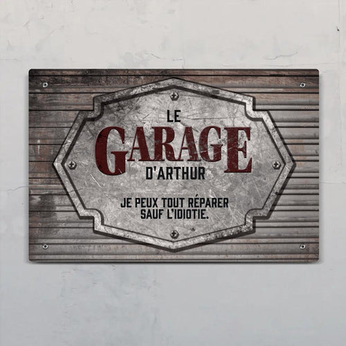 Pancarte de porte Mon Garage personnalisable pour bricoleurs, en Alu-Dibond durable avec impression éclatante