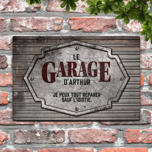 Pancarte de porte Mon Garage personnalisable pour bricoleurs, en Alu-Dibond durable avec impression éclatante – Motiv 2