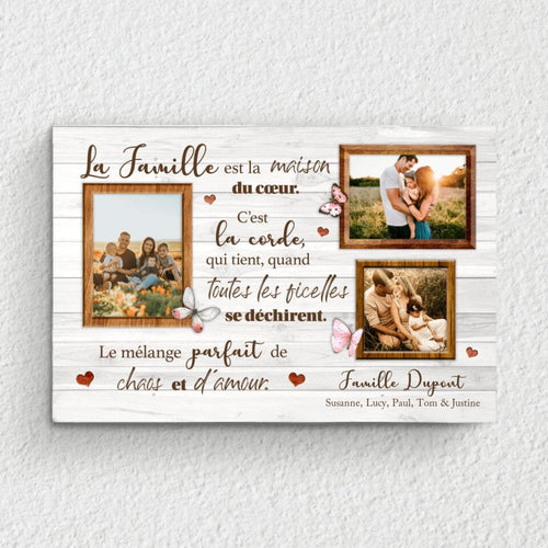 Toile personnalisée famille Bonheur familial avec prénoms et design personnalisé sur cadre bois massif