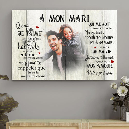 Toile partenaire personnalisée « À mon mari » avec photo, cadre bois massif – Motiv 2