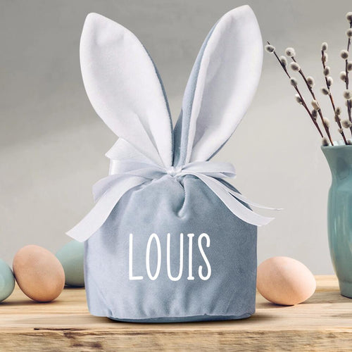 Nid de Pâques personnalisé en forme de lapin avec prénom, sac cadeau velouté pour enfant – Motiv 2